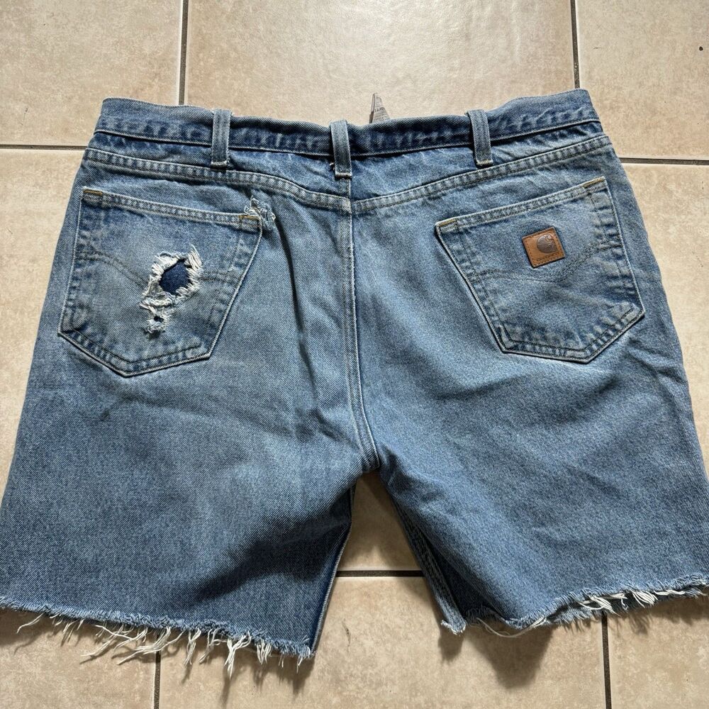 Carhartt Mens 38 Relaxed Fit Work Utility Blue Carpenter Dungaree Jean Shorts